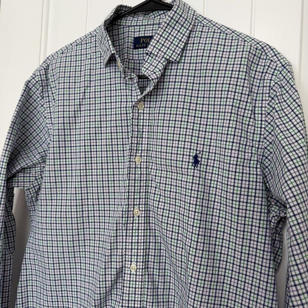 Polo Ralph Lauren Long Sleeve Button Down Plaid Shirt Men’s Medium Purple Green